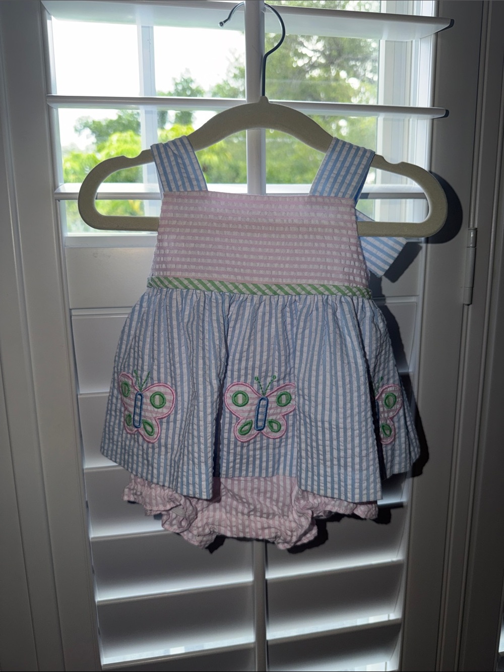 Florence Eiseman Pink and Blue Butterfly Dress with Bloomers